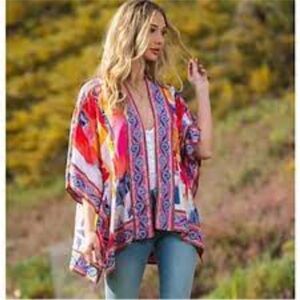 Tolani Collection Raelyn Open Front Kimono Cardigan Artsy Mixed Print Womens 1XP